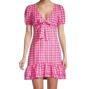 Likely Pink Yellow White Gingham Tie Front Ruffle Kai Mini Dress size 10 NEW Tag